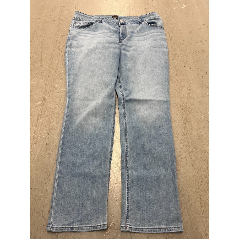 Lee Jeans Women 20W Blue Denim Cotton 5-Pockets Medium Wash Straight Leg Outdoor